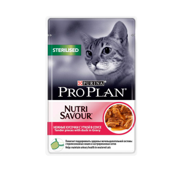 ПРО ПЛАН Влажный корм Purina Pro Plan для стерилизованных кошек и кастрированных котов, утка в соусе, пауч, 85 г